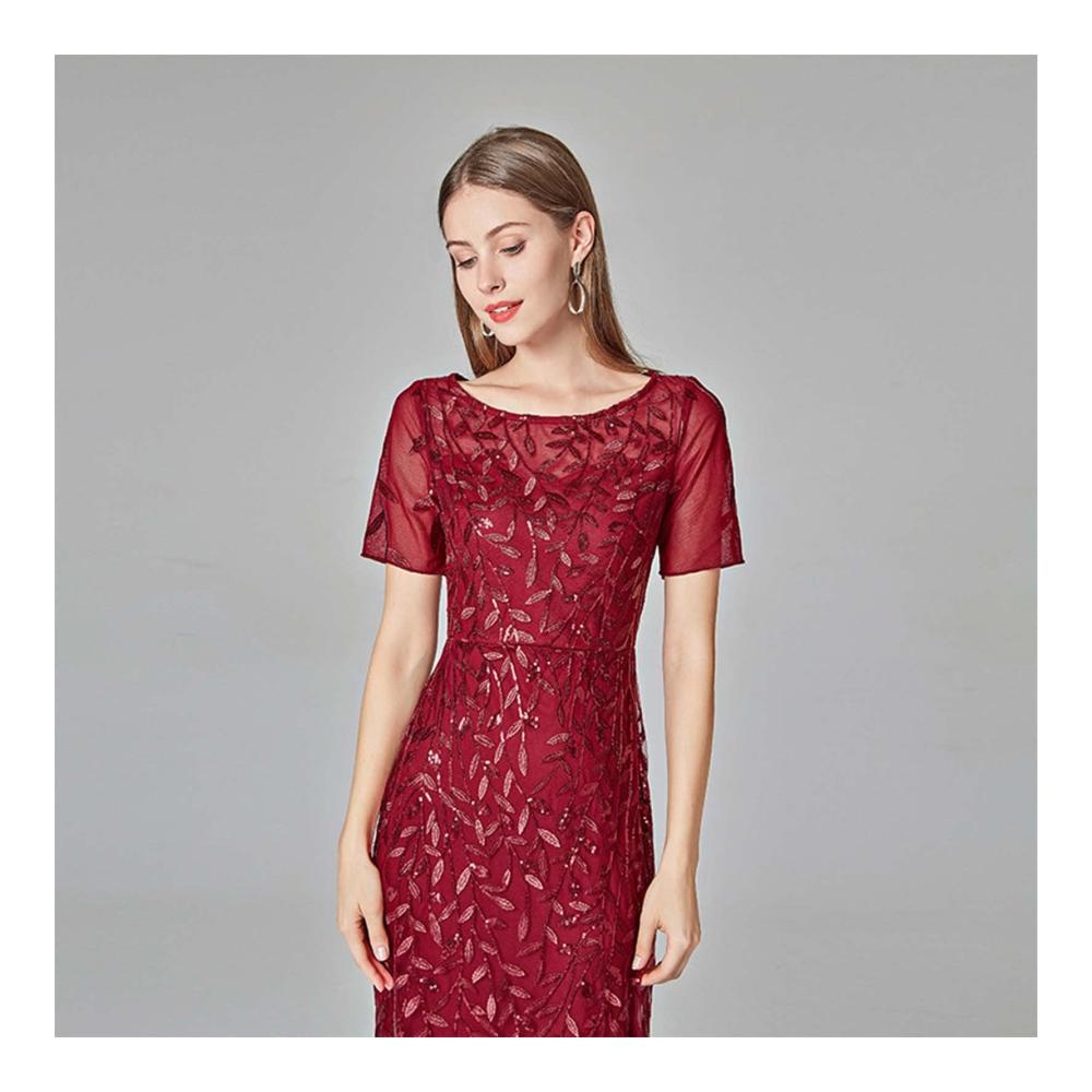 Retro Eleganz Damen Lang Chiffon Abendkleid mit Pailletten für Party Prom und formelle Anlässe – Größe L Farbe Rot