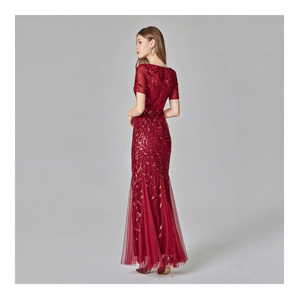 Retro Eleganz Damen Lang Chiffon Abendkleid mit Pailletten für Party Prom und formelle Anlässe – Größe L Farbe Rot