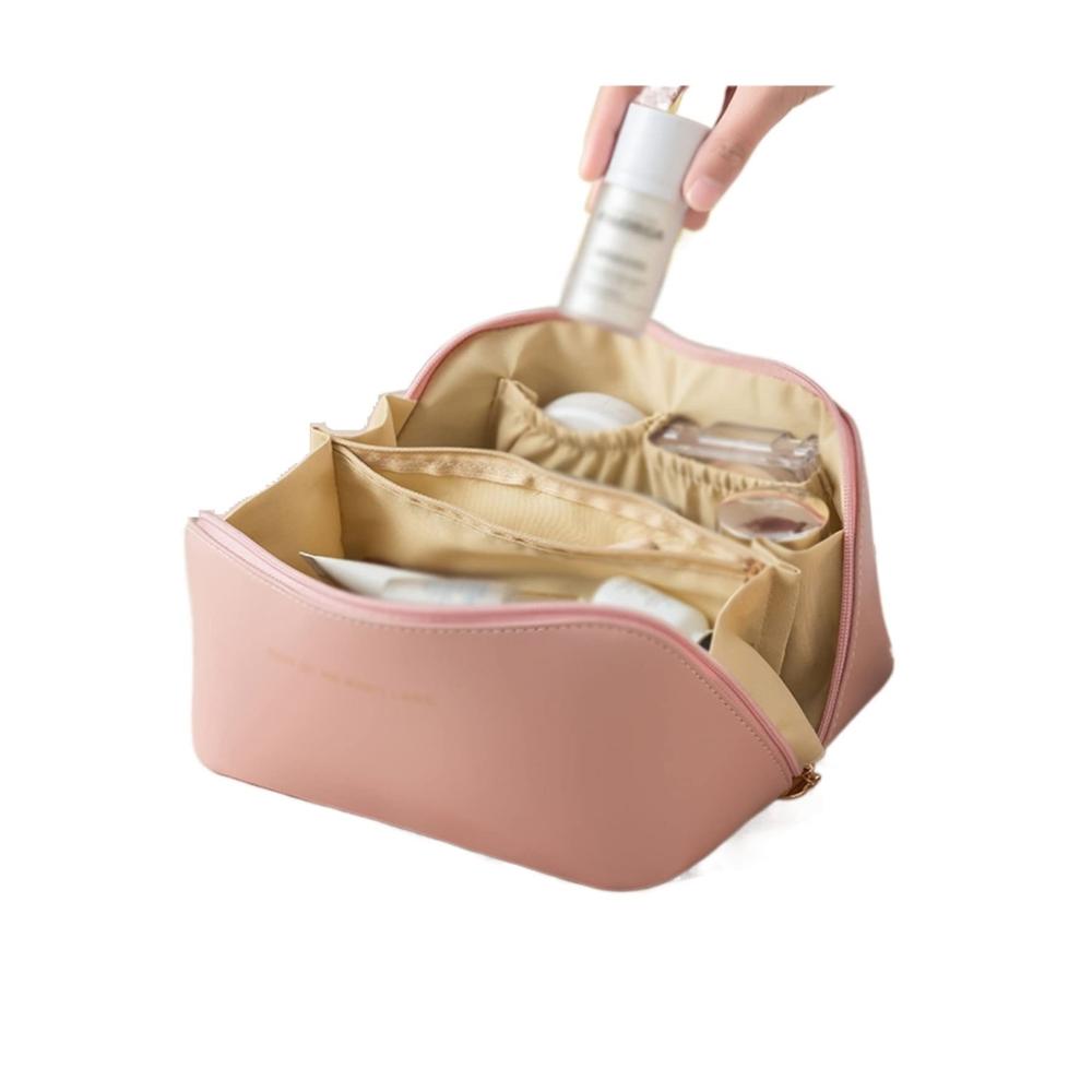 Tragbarer Kosmetikkoffer Pu-Material wasserdicht große Kapazität ideale Make-up-Tasche für Reisen Badezimmer und Organisation - Pink