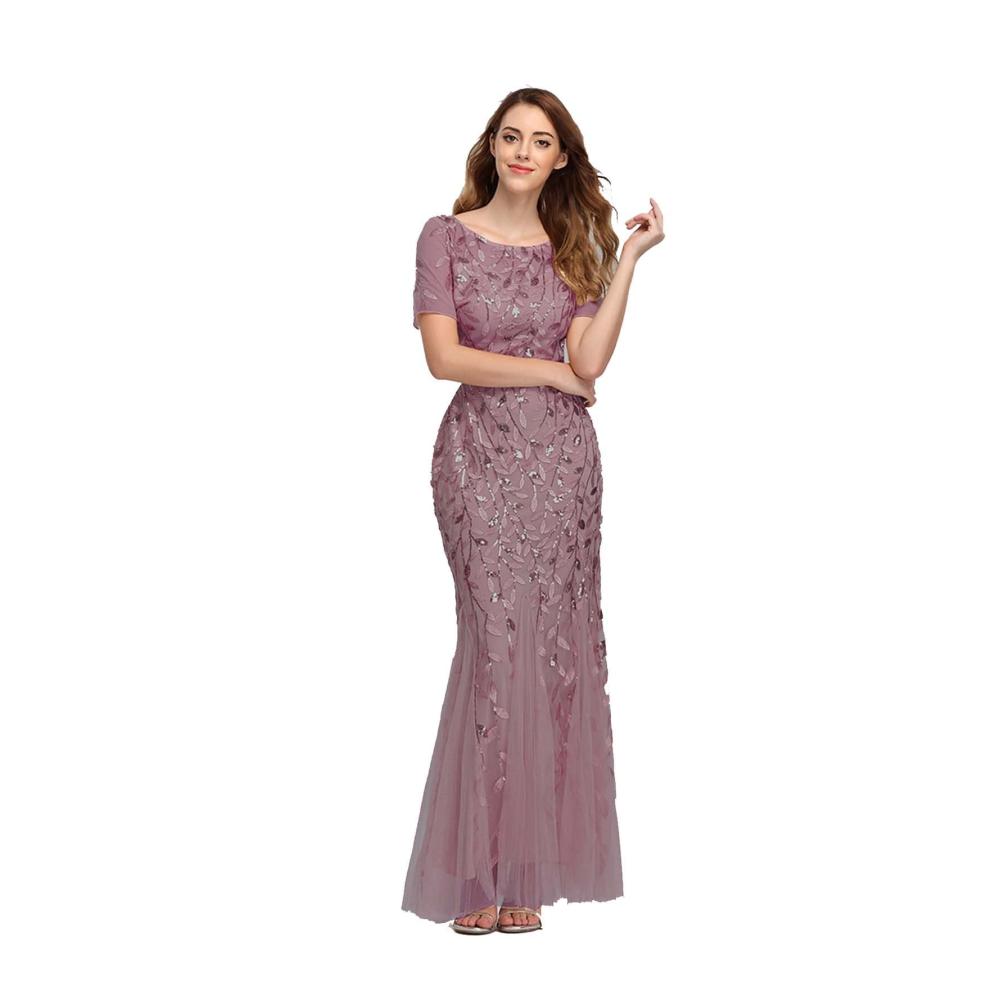 Retro Eleganz Damen Lang Chiffon Abendkleid mit Pailletten für Party Prom und formelle Anlässe – Größe L Farbe Rot