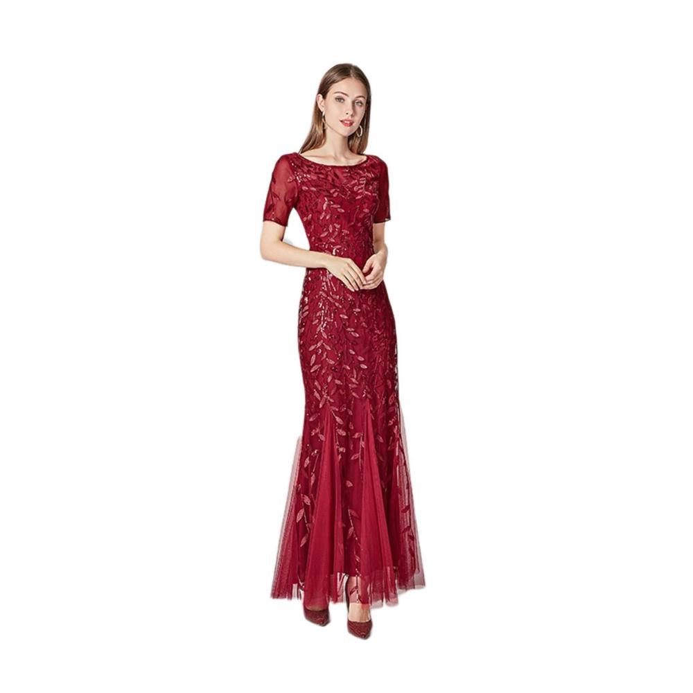 Retro Eleganz Damen Lang Chiffon Abendkleid mit Pailletten für Party Prom und formelle Anlässe – Größe L Farbe Rot