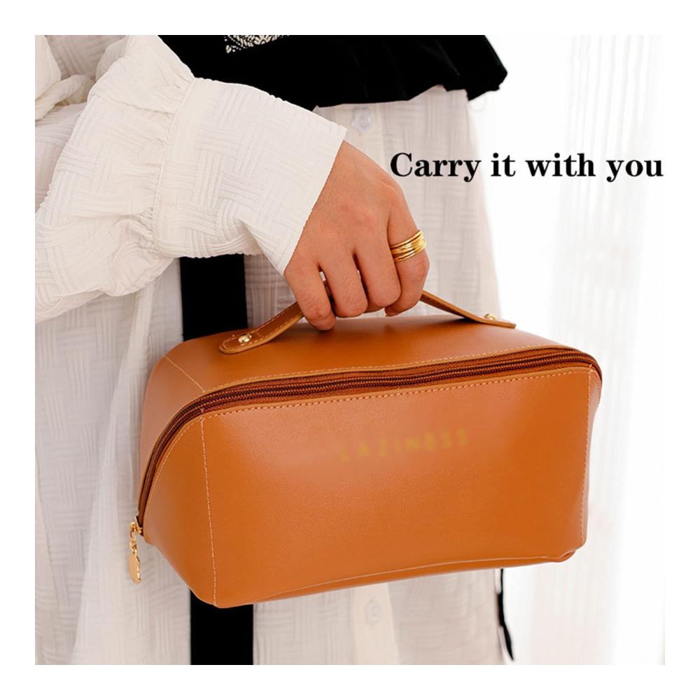 Tragbarer Kosmetikkoffer Pu-Material wasserdicht große Kapazität ideale Make-up-Tasche für Reisen Badezimmer und Organisation - Pink