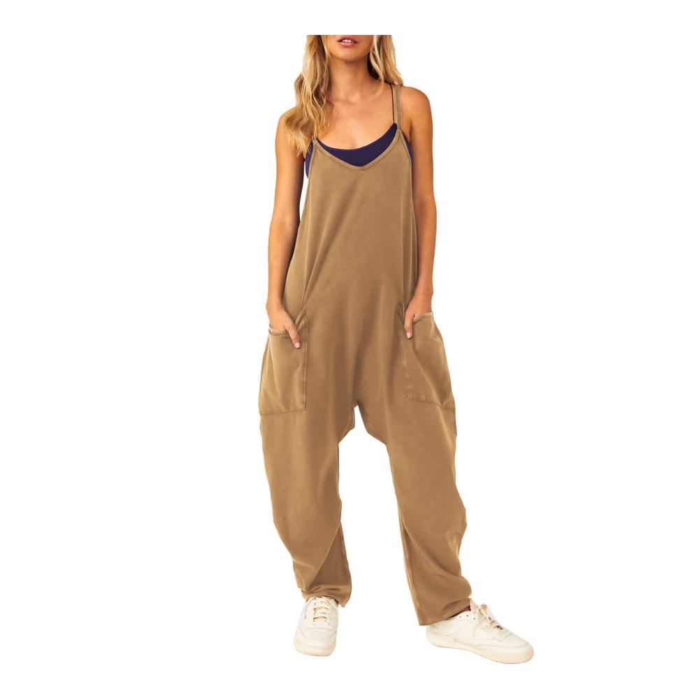 Ärmellose Damen Latzhose mit Großen Taschen und Reißverschluss – Oversize Jumpsuit für Arbeit & Freizeit