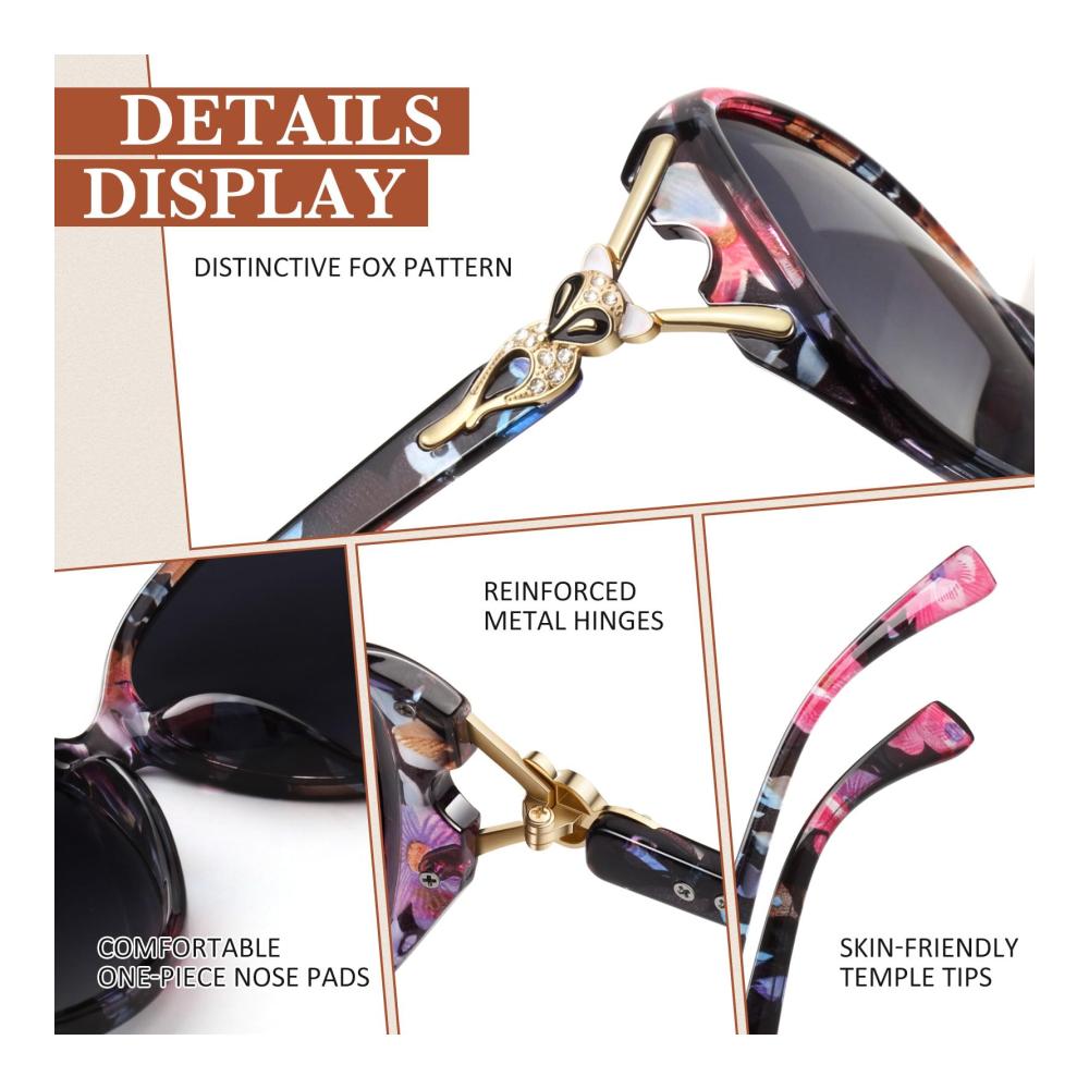 Sunier Damen Polarisierte Großformat Vintage Oversize Sonnenbrille mit 100% UV400 Schutz - Trendy und Klassisch