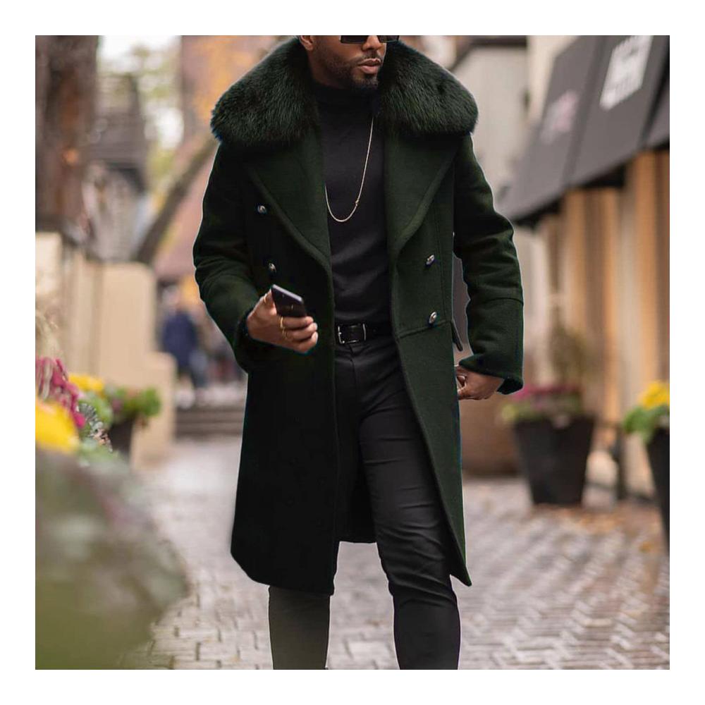 Herren Wintermantel Knielanger Business Mantel mit Pelzkragen - Windjacke aus erweiterter Wolle für Outdoor und Casual Style