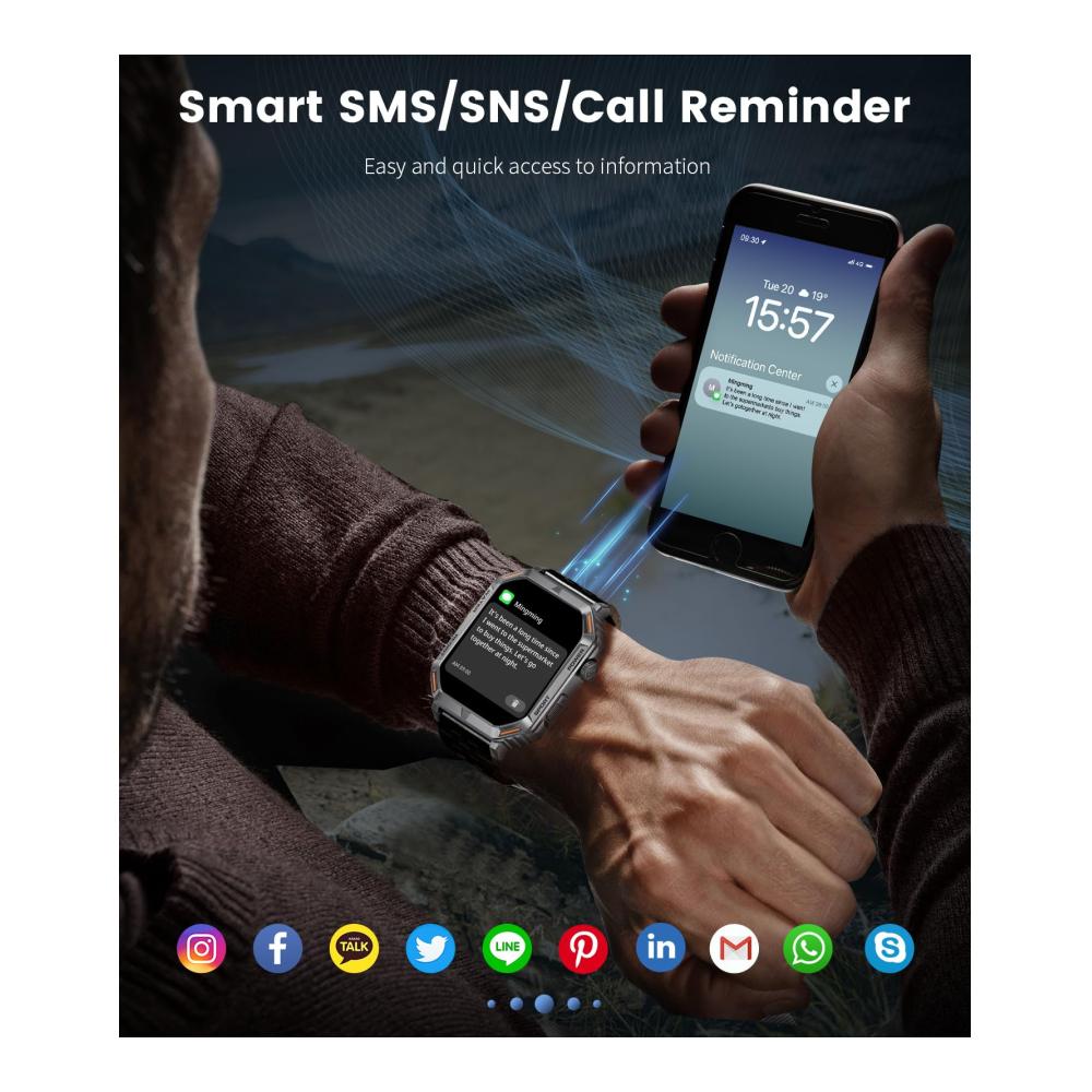 Fashion Smartwatch mit Telefonfunktion Militär Metallband Herzfrequenz- & Schlaftracker 123 Sportmodi Fitness Tracker 1.96 Full Touch wasserdichte Sportuhr für Android iOS - Schwarz