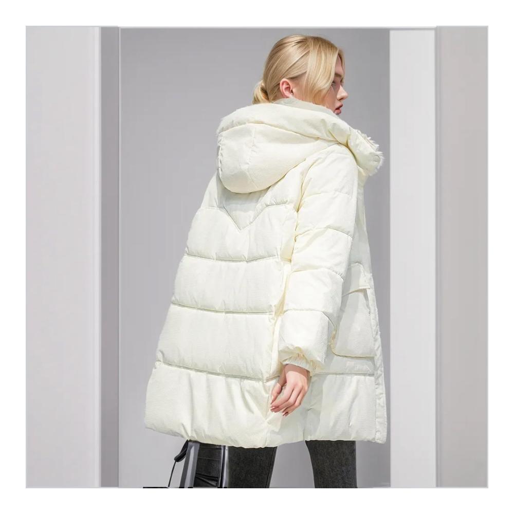 Daunenjacke Damen Winterjacke mit Kapuze | Langarm Steppjacke für Damen | Lässige Stehkragenjacke mit Taschen | Warme Einfarbige Damenwinterjacke | Rippbündchen und Verdickungsoptionen verfügbar