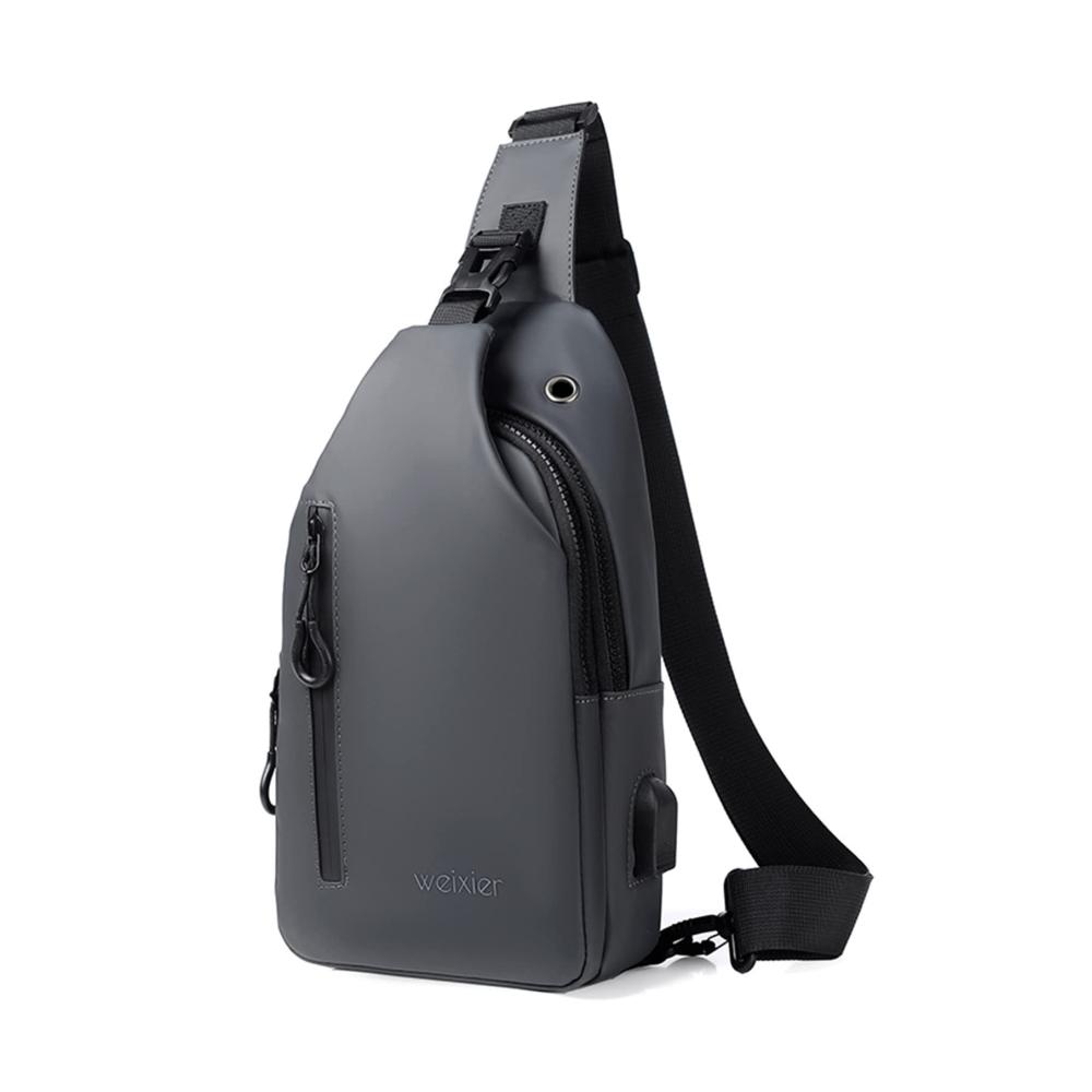 Anti-Diebstahl Schultertasche für Herren – Wasserdichte Brusttasche mit USB-Ladeanschluss für Arbeit Reisen Wandern und Alltag (Dunkelgrau