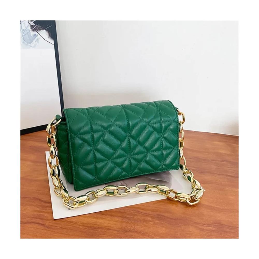 Schultertaschen 2023 Trendige Karomuster Umhängetasche mit Dicker Kette - Damen Handtasche in Schwarz (23x14x6cm