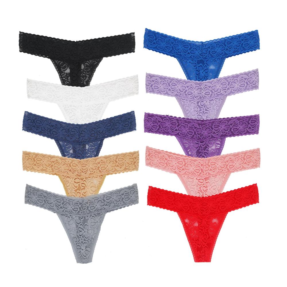 Strings & Tangas 10er Pack Damen Unterwäsche - Spitze Baumwolle V-Waist - Atmungsaktive Mehrfachauswahl in Verschiedenen Mustern und Farben