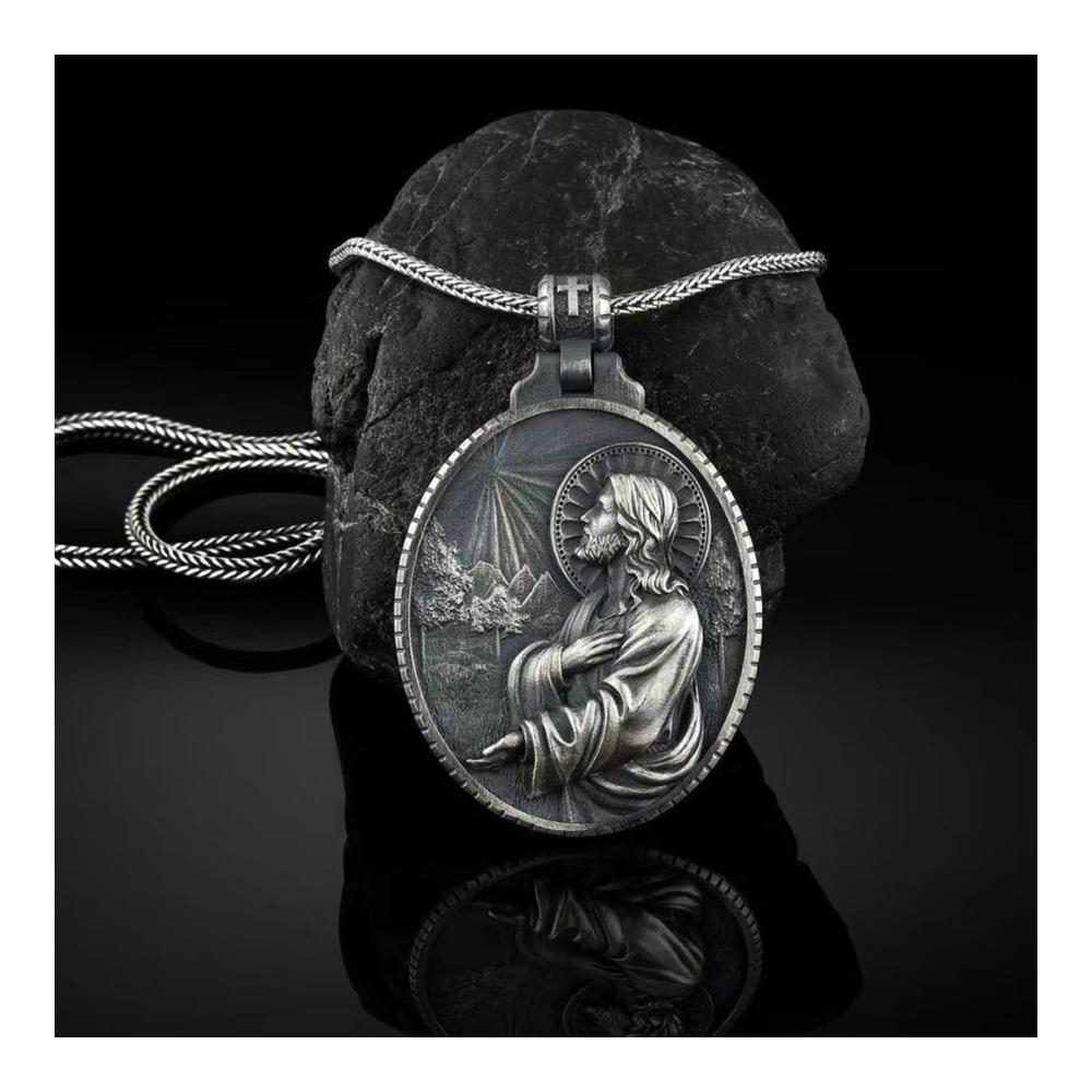 Katholische Vintage Jesus Halskette - Kreuz Anhänger in Gold für Männer | XL534 Gothic Schmuck mit religiösem Design