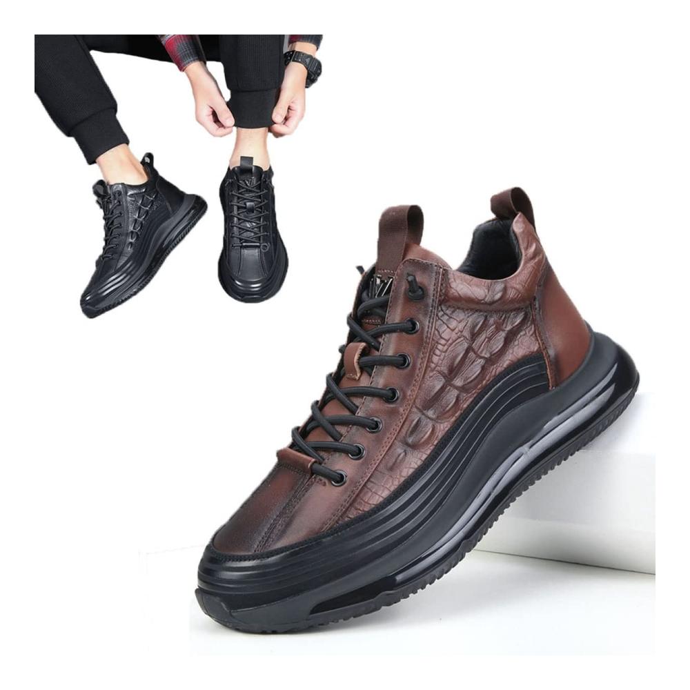 Lässige Herrenschuhe Rindsleder Sneaker mit Luftkissen Modedruck 2023 Braun Größe 8.5