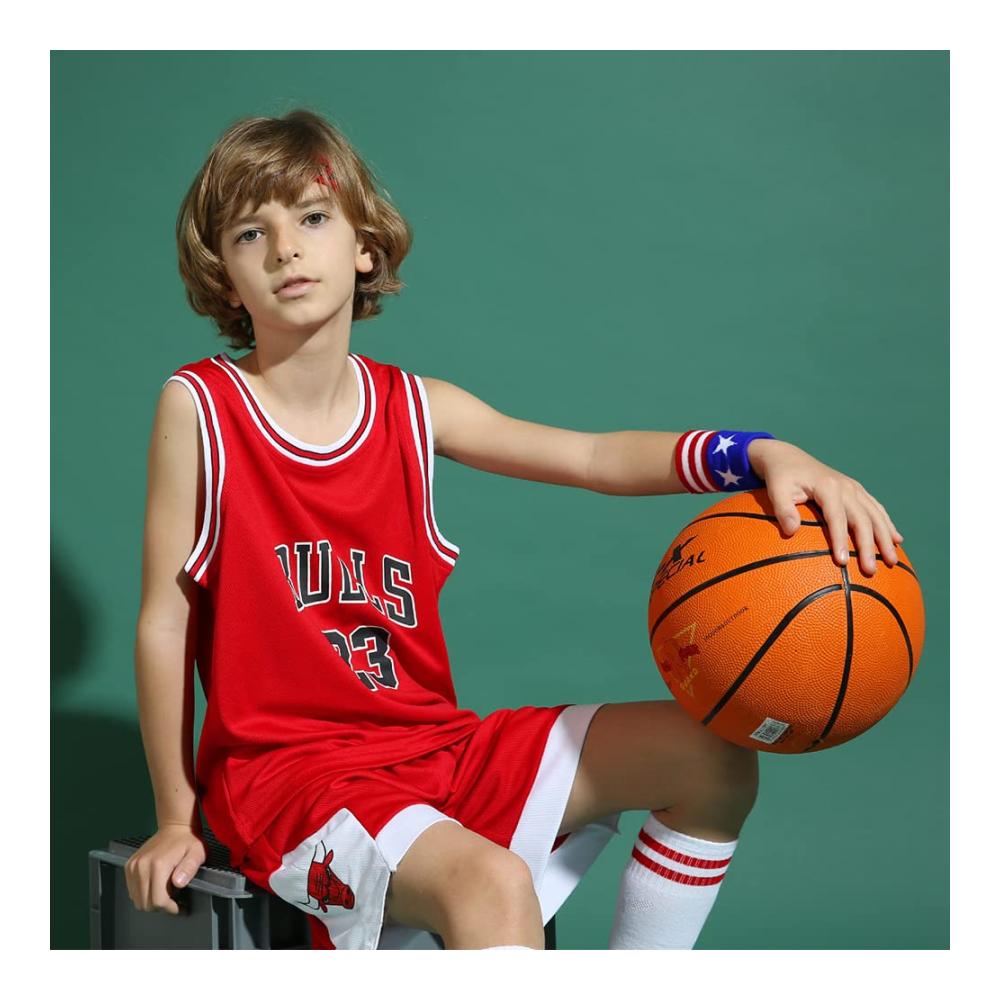Basketball Kinder Trikot Set - 2-teilig | Jungen Basketball Kleidung in Rot | Kinder Basketball Jersey und Shorts (2XL