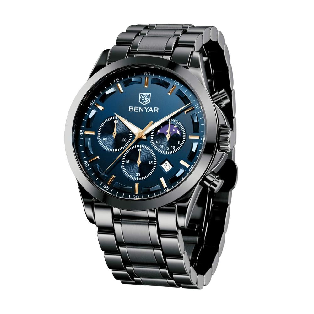 BENYAR Chronograph Herrenuhr - Stilvolle Armbanduhr mit Analogem Quarz Wasserdicht Leuchtendem Datum Business Design - Perfektes Geschenk für Männer mit Leder- oder Edelstahlarmband