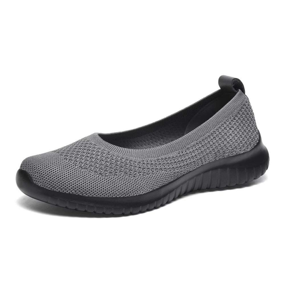 Damen Sneaker Flache Schuhe - Atmungsaktive Slip-On Ballerinas Bequeme Freizeitschuhe Walking Loafer in Dunkelgrau/Schwarz - Größe EU 39