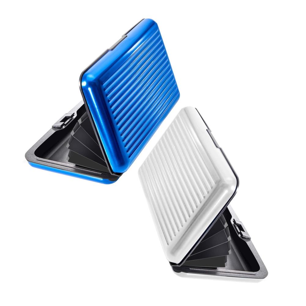 Kreditkartenhüllen 2er Set - Aluminium RFID/NFC Schutzbox für Männer und Frauen - Wasserdichtes Metall-Kartenetui für bis zu 12 Karten inklusive EC Karten - Visitenkartenetui mit fortschrittlichem RFID und NFC Blocker