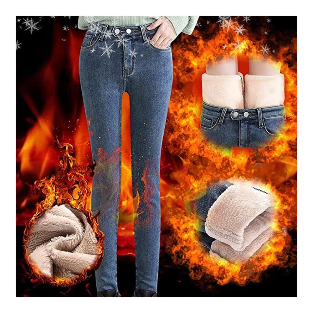 Thermojeans Damen Gefütterte Skinny Jeans für den Winter - Warme Damen Stretchhose mit Normal Waist Knopfleiste & Eng anliegendem Schnitt