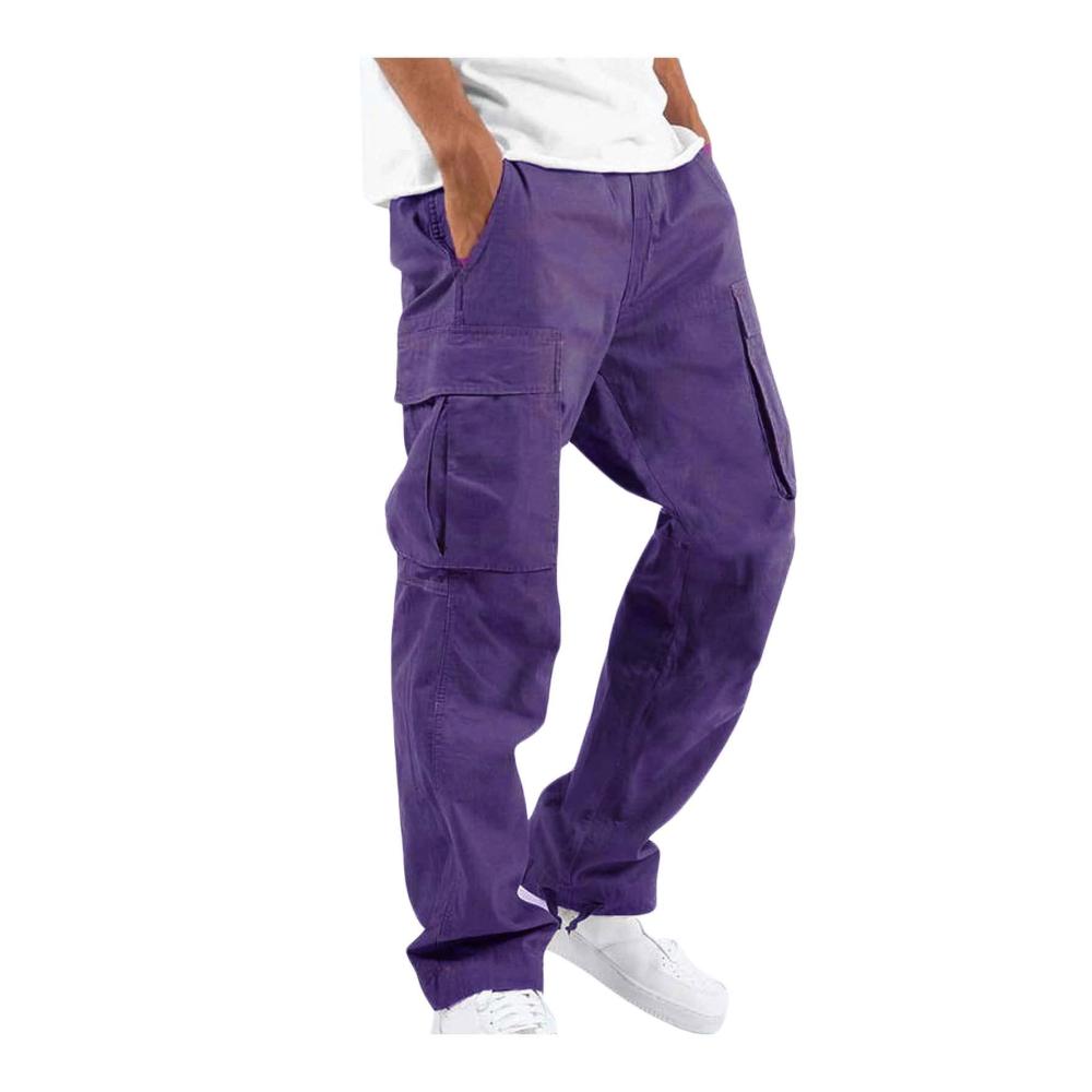 Yogahose Herren Lang Schwarz | Outdoor Fitness Pants mit Mehreren Taschen | Elegante Laufhose für Männer | Cargo Trousers Straight Type