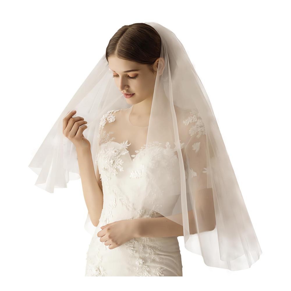 AMBRE ADÈLE Brautschleier - Romantischer 81.3 x 55.9 cm Hochzeitsschleier aus Elfenbein-Tüll für Bräute Medium Größe