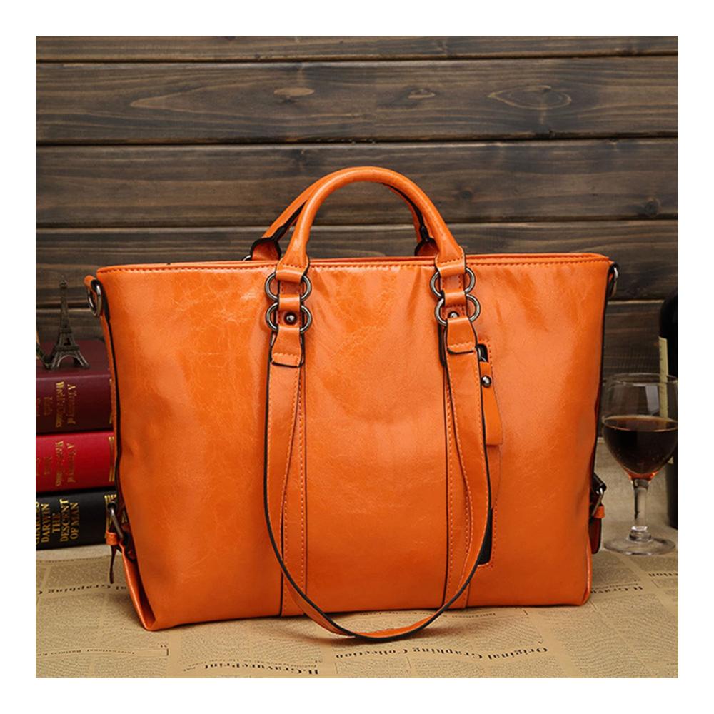 Damen Schultertasche Elegant-Orange Kunstleder Shopper mit Abnehmbarem Schulterriemen