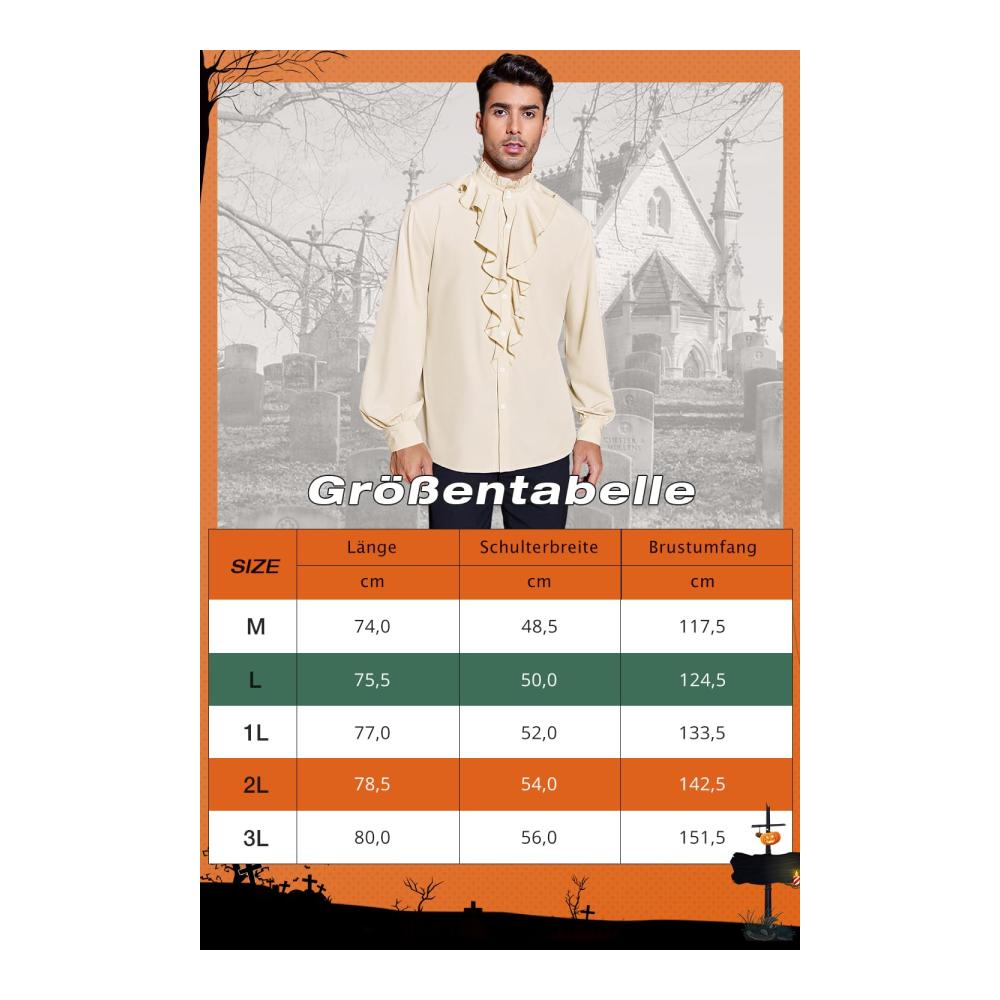 GAMISOTE Herren Freizeithemd mit Rüschen | Langarm Mittelalter Renaissance Gothic Shirt | Steampunk Style in Schwarz | Größe 3XL