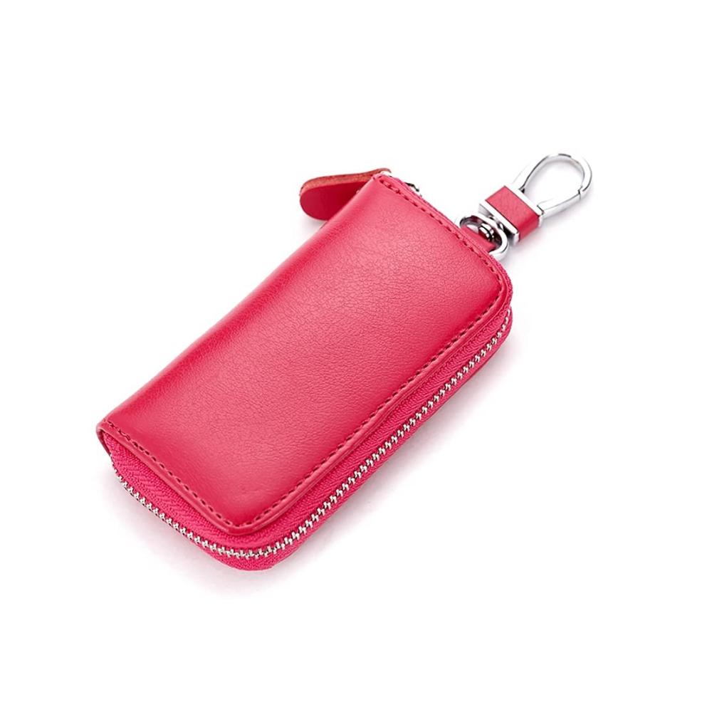 Herren Autoschlüssel-Halter aus hochwertigem Leder | Multifunktions-Schlüsseletui mit Reißverschluss und Geldbörsenfunktion | Schlüsselorganizer für Business (Rosenrot