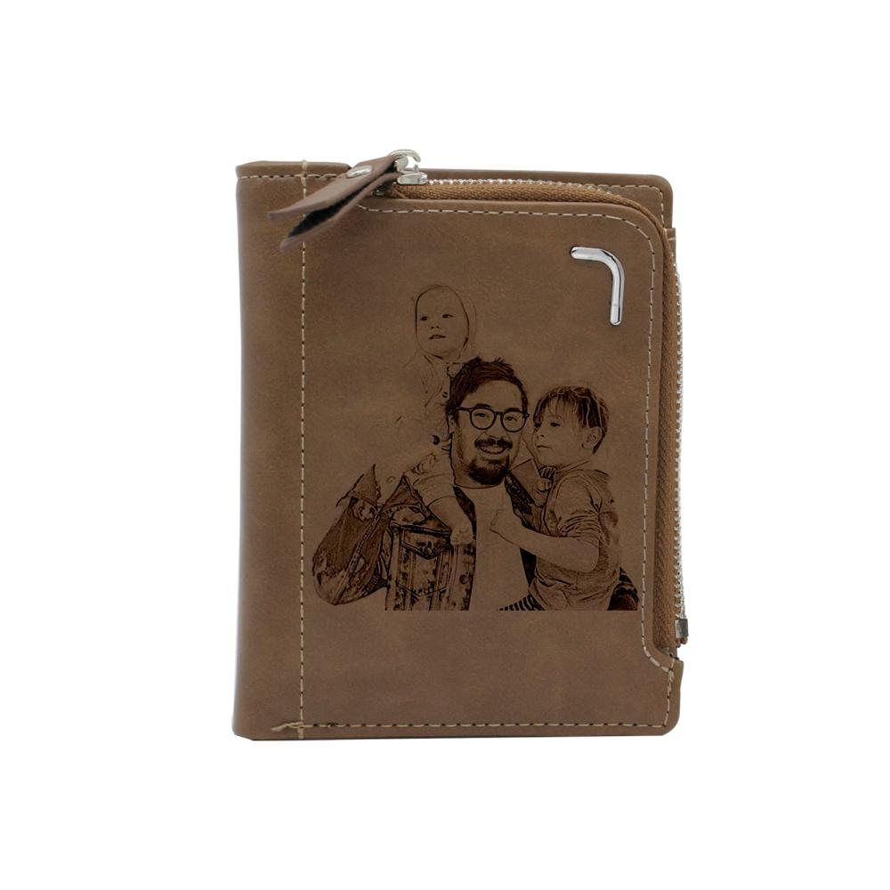 Personalisierte Herren Geldbörsen mit Fotogravur – Elegante Leder Brieftaschen für Vater Sohn Ehemann Ideales Geschenk zum Geburtstag Valentinstag Jahrestag Weihnachten Vatertag