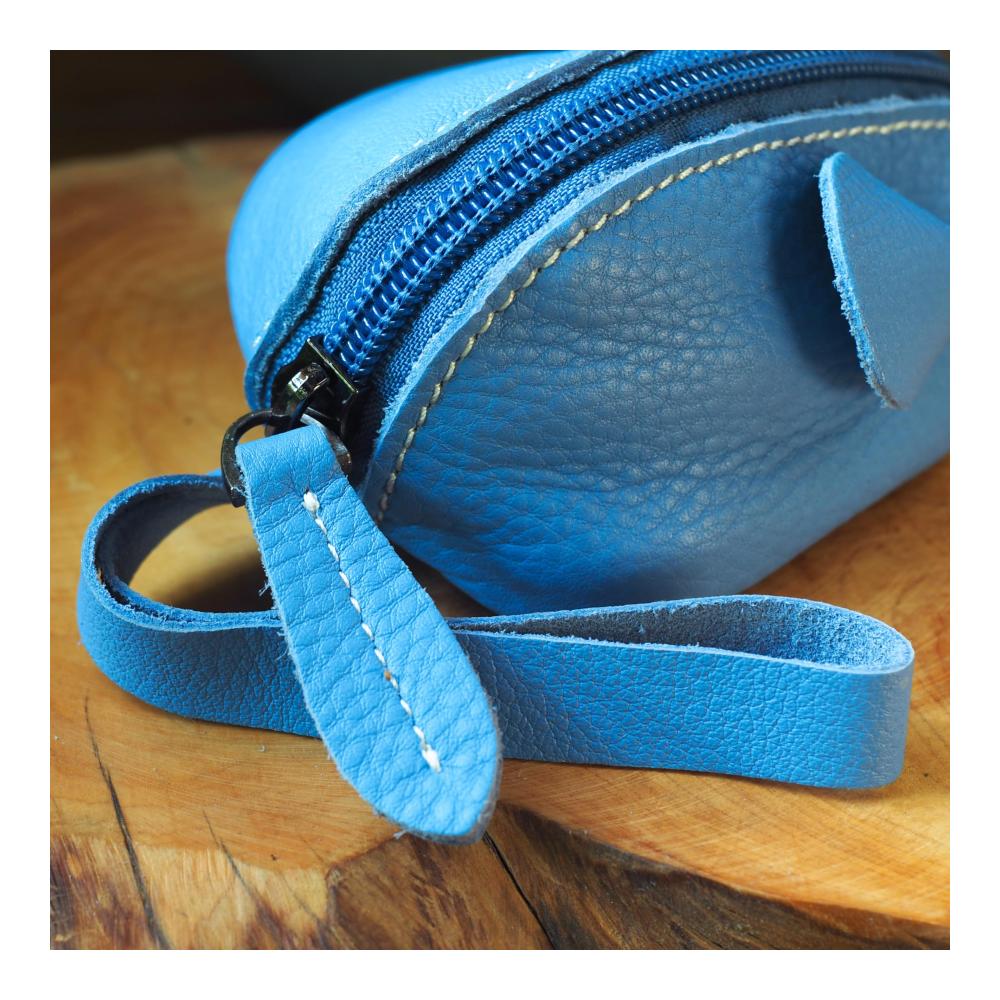 Leder Münzbörse Maus - Schlüsseltasche Kleingeldbörse Münzbeutel Coin Purse Geldbörse in Blau