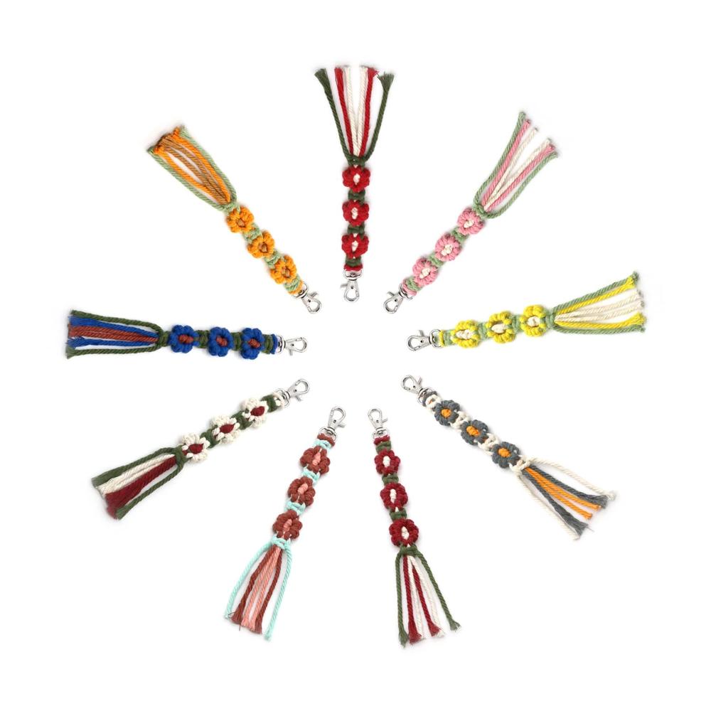 9er Pack Boho Makramee Schlüsselanhänger mit Quasten - Handgefertigtes Zubehör für Schlüssel Geldbörse & Geschenke