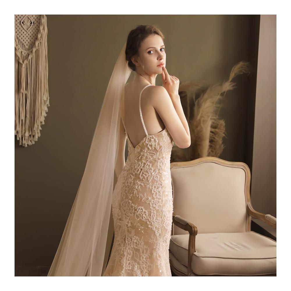 AMBRE ADÈLE Eleganter Brautschleier in Elfenbein - Perfekte Ergänzung für die Braut bei ihrer Hochzeit Damen Hochzeitsschleier 106x78 Zoll