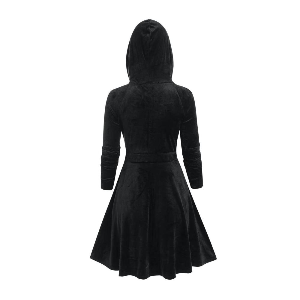 Damen Kapuzenpulloverkleid Herbst Gothic - Enges Minikleid mit Farbblock und Slim Fit Langarm Hoodie für Karneval Mittelalter Renaissance - Freizeitkleid in Punk-Stil