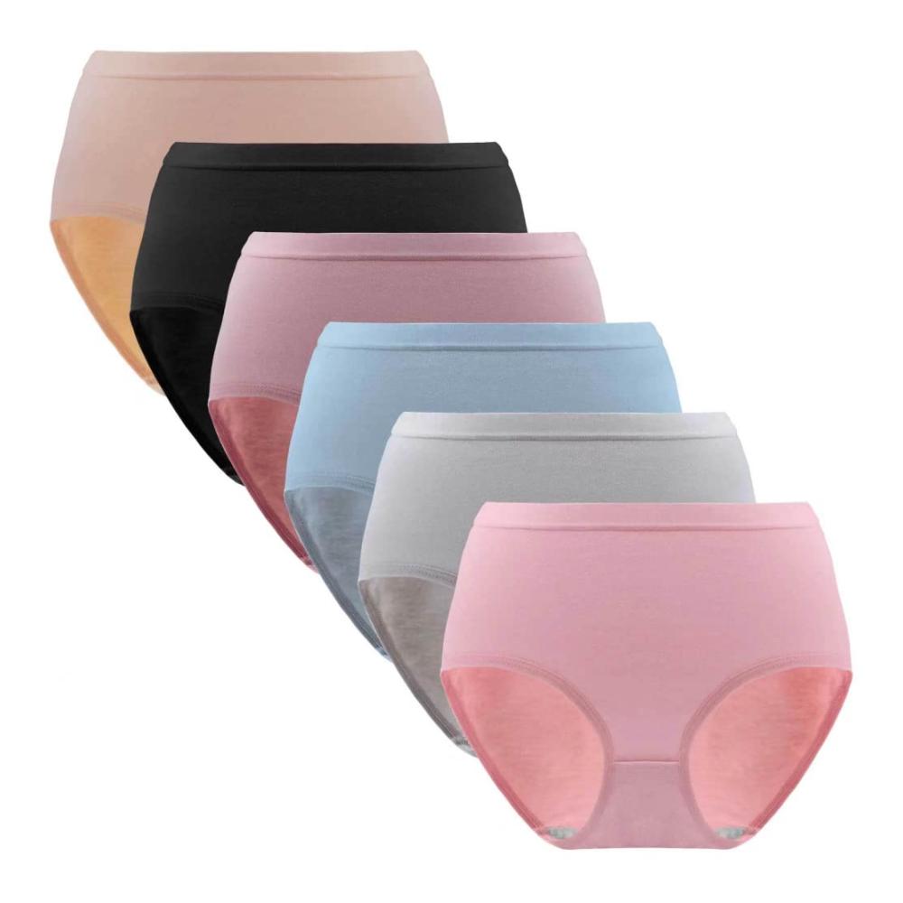 Damen-Höschen 6er-Pack mit hoher Taille Bauchkontrolle Baumwollstretch - Bequeme Unterwäsche für Damen