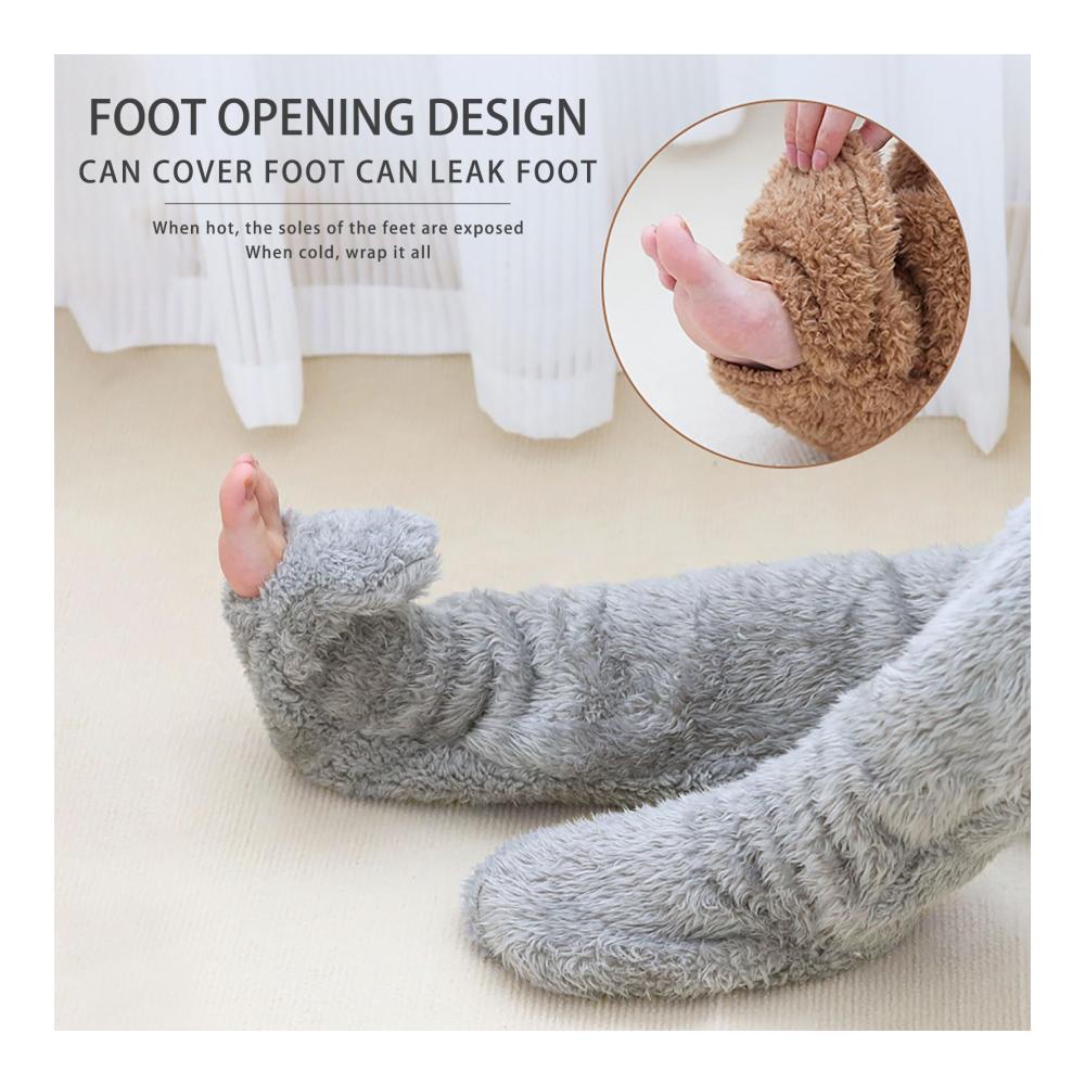 Teddy Legs Socks - Damen Kniestrümpfe mit Plüsch Overknee-Design Winterwarm Flauschig und Weich - Teddy Fleece Strümpfe für Herbst und Winter - Haussocken Wintersocken