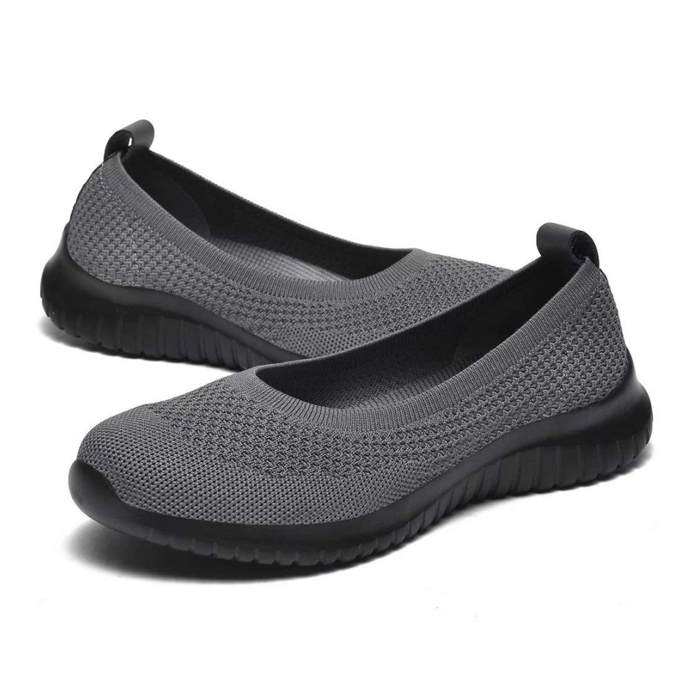 Damen Sneaker Flache Schuhe - Atmungsaktive Slip-On Ballerinas Bequeme Freizeitschuhe Walking Loafer in Dunkelgrau/Schwarz - Größe EU 39