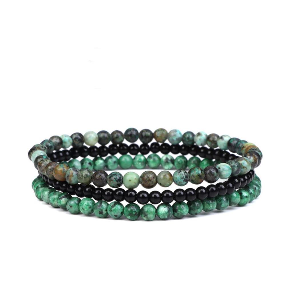 3-teiliges Set Natürliche Afrikanische Türkis Perlen Armbänder - Verstellbar Stapelbar & Chakra-Reiki Schmuck für Frauen und Männer
