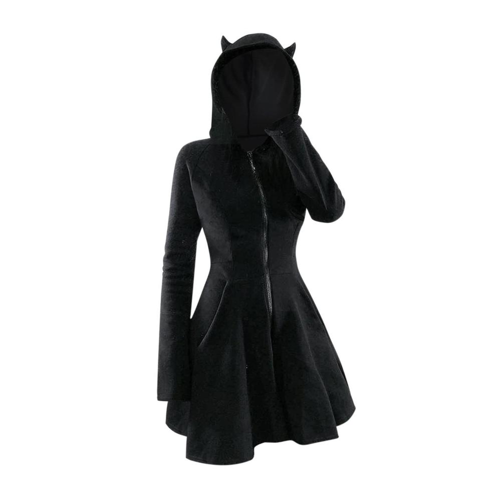 Damen Kapuzenpulloverkleid Herbst Gothic - Enges Minikleid mit Farbblock und Slim Fit Langarm Hoodie für Karneval Mittelalter Renaissance - Freizeitkleid in Punk-Stil