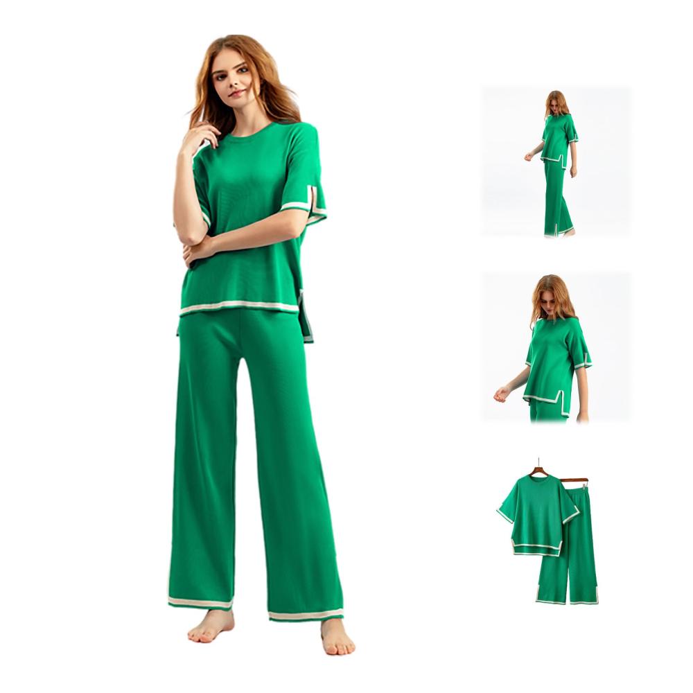 Damen Trainingsanzug Set Gestrickte Pullover Weite Bein Hose - 2-teiliges Causal Jogginganzug Outfit für Schlafen und Lounge