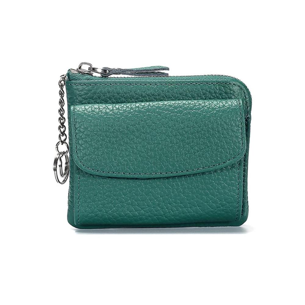 Multifunktionale Mini-Leder-Geldbörse mit Schlüsselring für Herren und Damen - Stylische Silber Geldbörse (Universalgröße