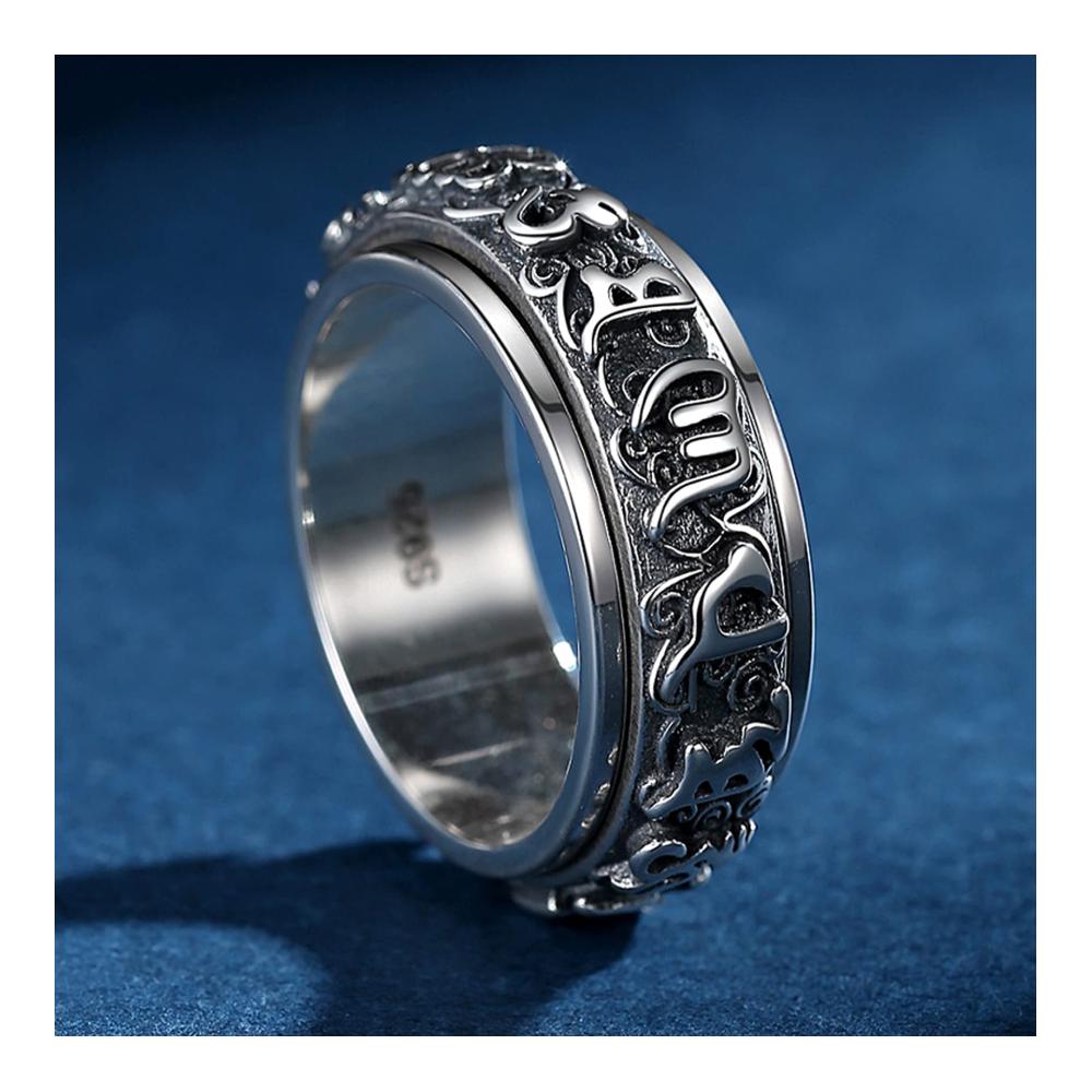 Herrenring im Retro-Stil aus 925er Sterling Silber mit Vajra Stößel Mantra-Schnitzerei und Spinner-Funktion - Edelstahl Herz Krone Design