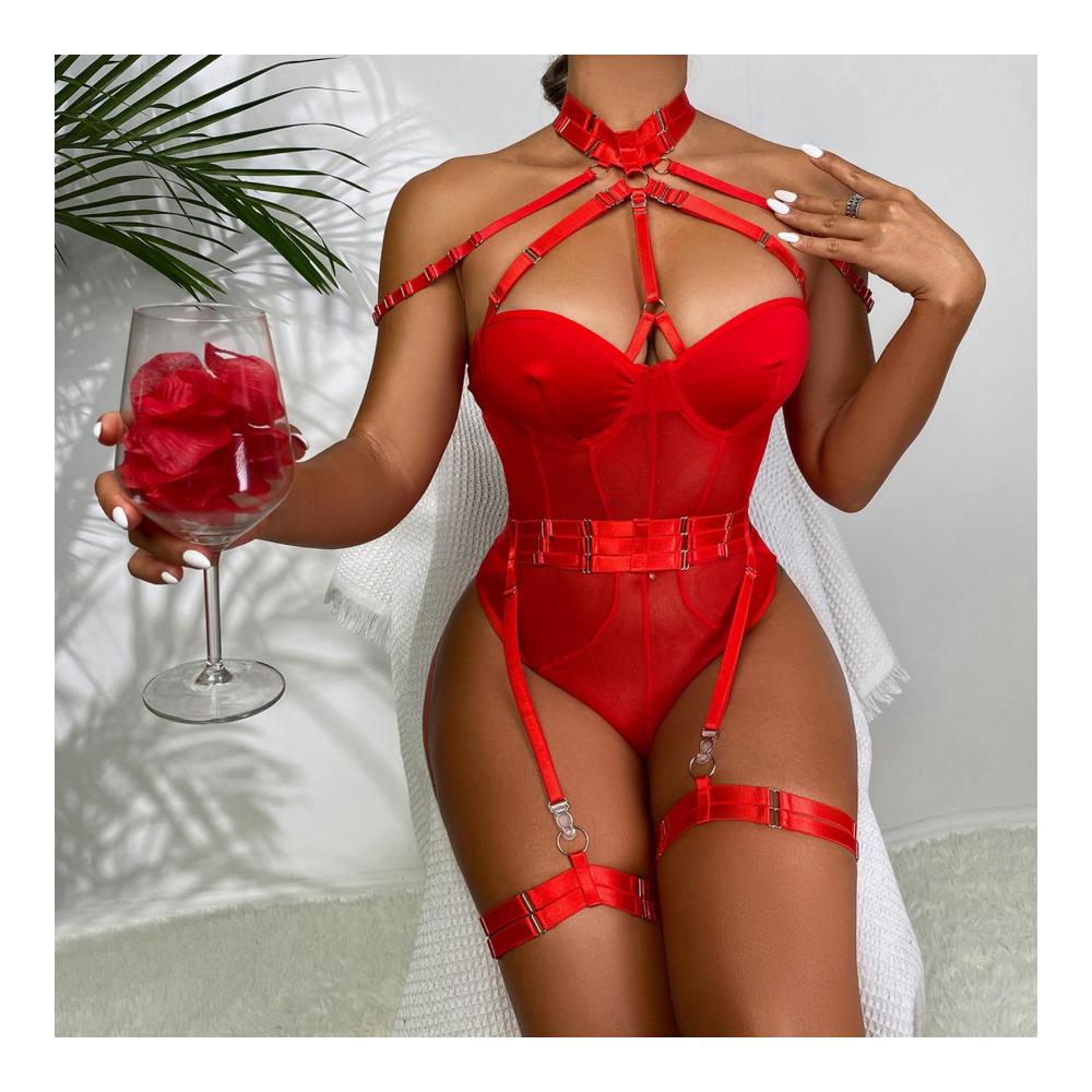 Dessous-Sets YOMORIO Sexy Damenunterwäsche mit Bodysuit Lingerie Babydoll und Strapsen – Verführerisches Minikleid Tanga und Nachtwäsche für unwiderstehlichen Style