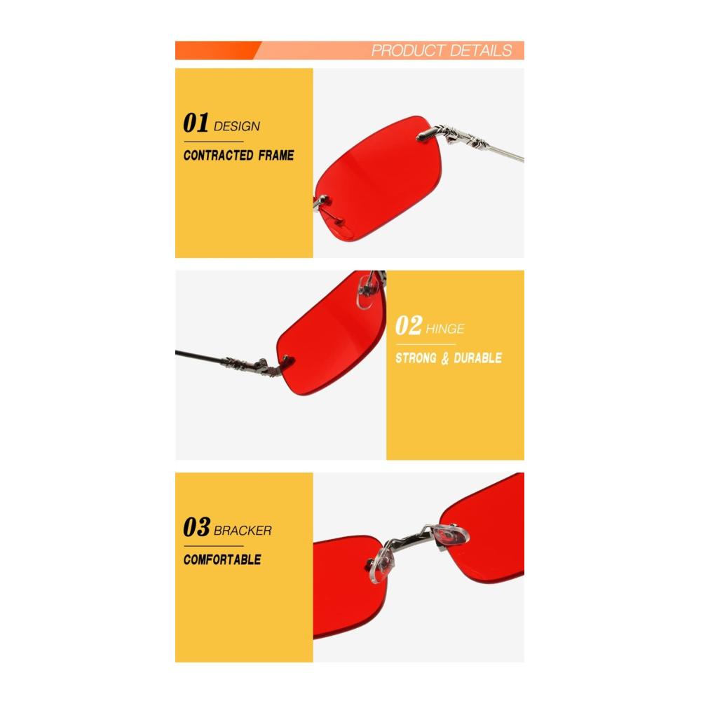 Metallene randlose Sonnenbrille für Männer und Frauen - Quadratische Retro-Sonnenbrille mit kleinem Rahmen