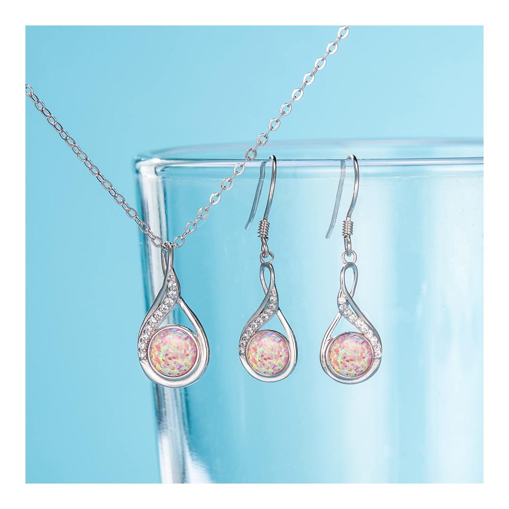 925 Sterling Silber Schmuckset für Damen mit Zirkonia Cream Süßwasser-Zuchtperlen-Anhänger Elegant Spiral-Design Halskette und Hook-Ohrringe im Unendlichkeitsstil