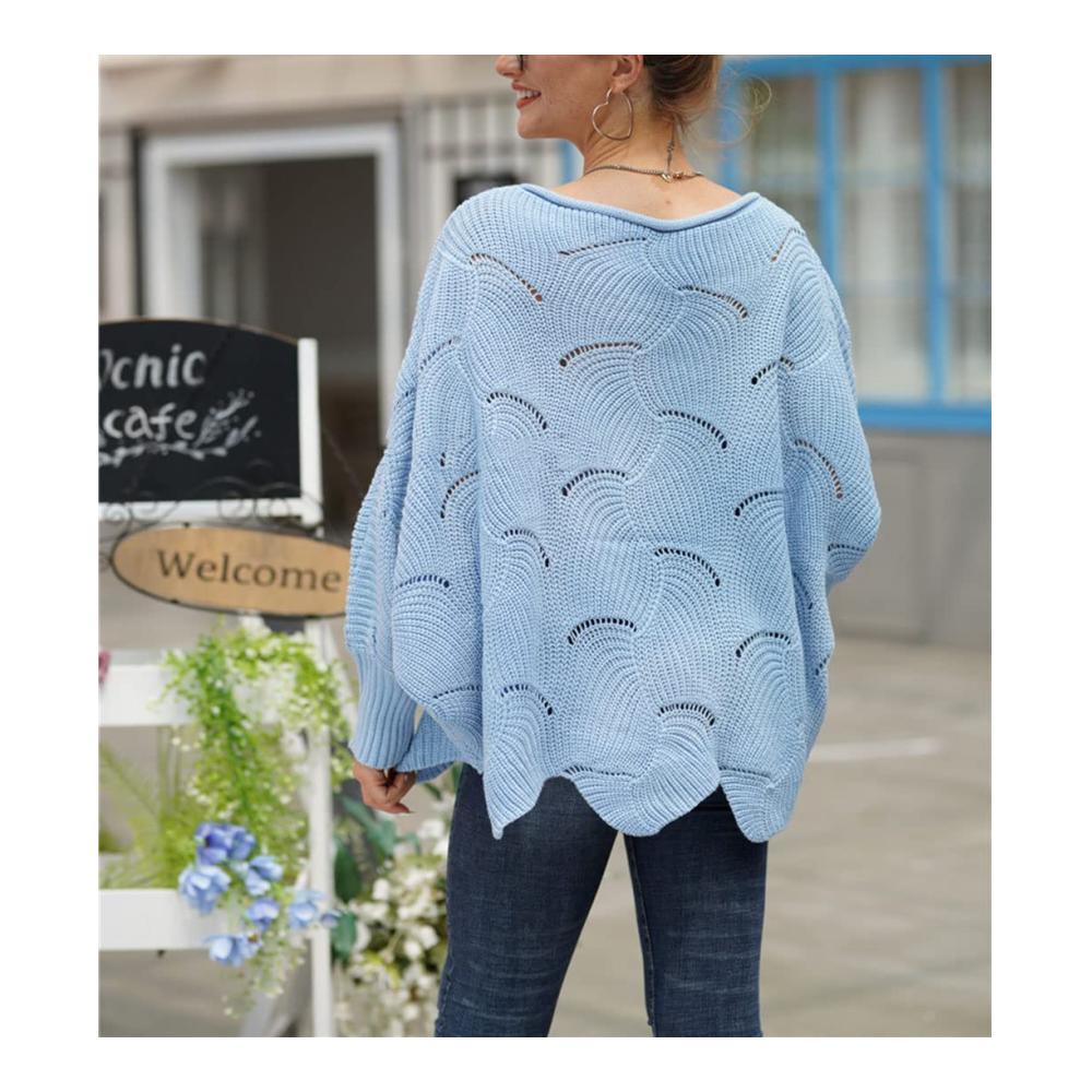 Damen Pullover Übergroßer Fledermauspullover mit Schulterfreiheit - Lässiger lockerer Strickpullover für Damen Langarmshirt Baggy-Bluse Aushöhlung - Trendige Strickwaren