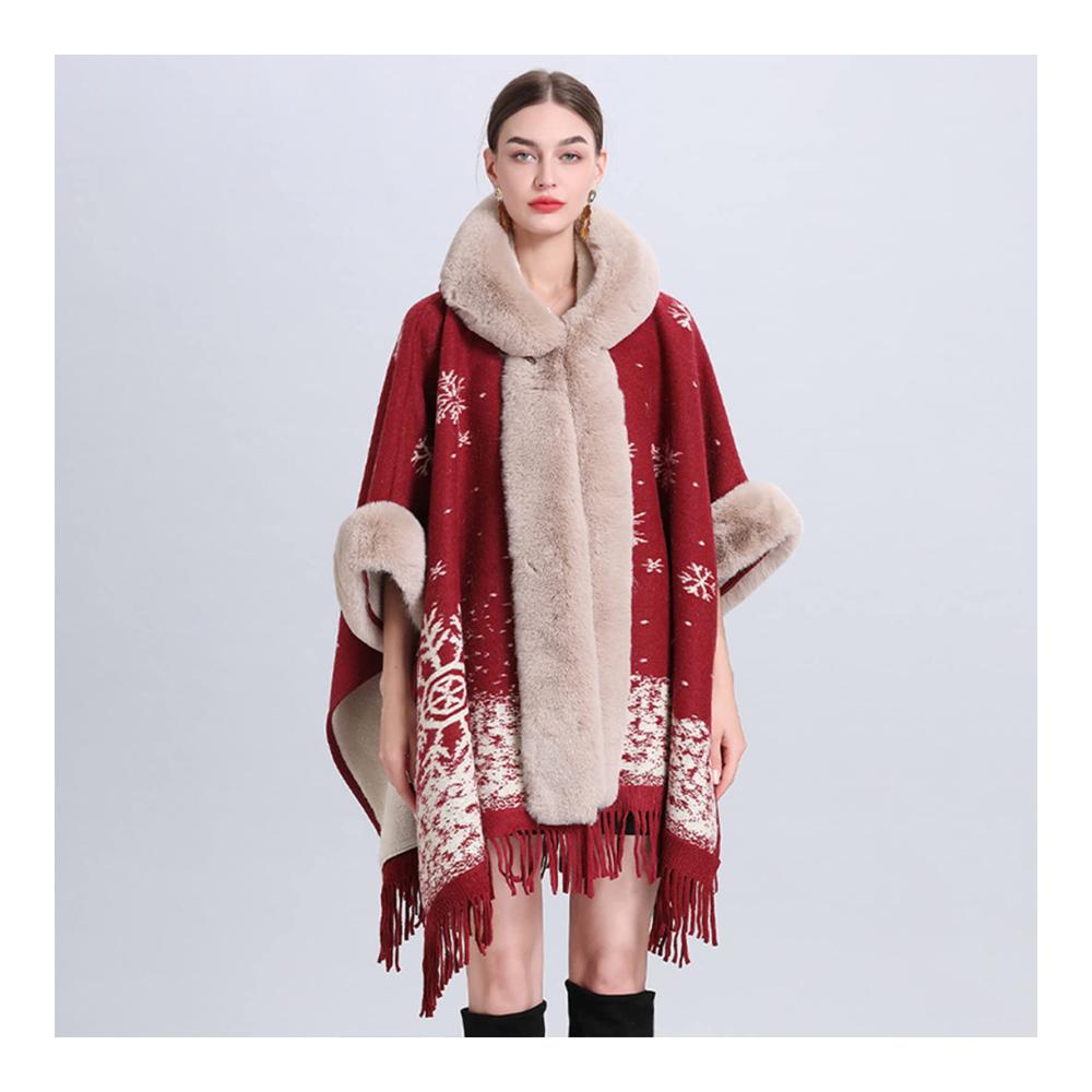 Strick Ponchos & Capes Damen Kunstpelz Schal Winter Umhang mit Pullover - Stilvoller Damen Strick Cape für Herbst Winter und Frühling
