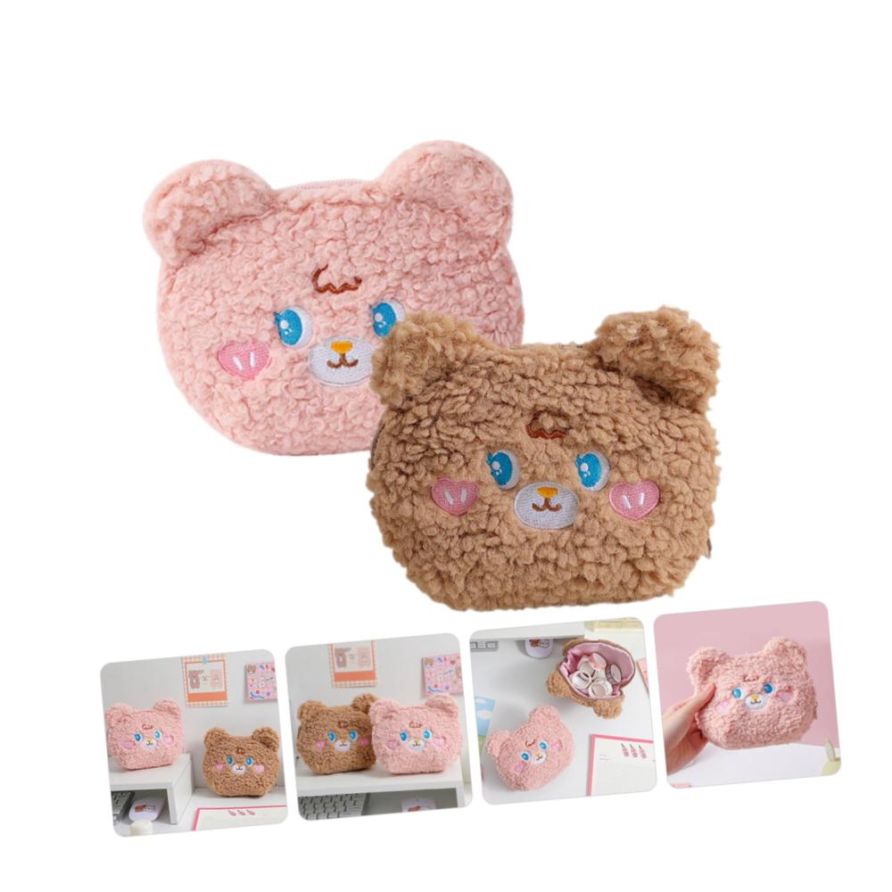 Multifunktionale Geldbörsen-Set Stillkissenhalter Menstruationskissenbeutel Wechselbeutel Flauschiger Make-up-Beutel Cartoon-Kosmetiktasche Münzbörse Studenten Geldbörse – Plüsch Karikatur-Design