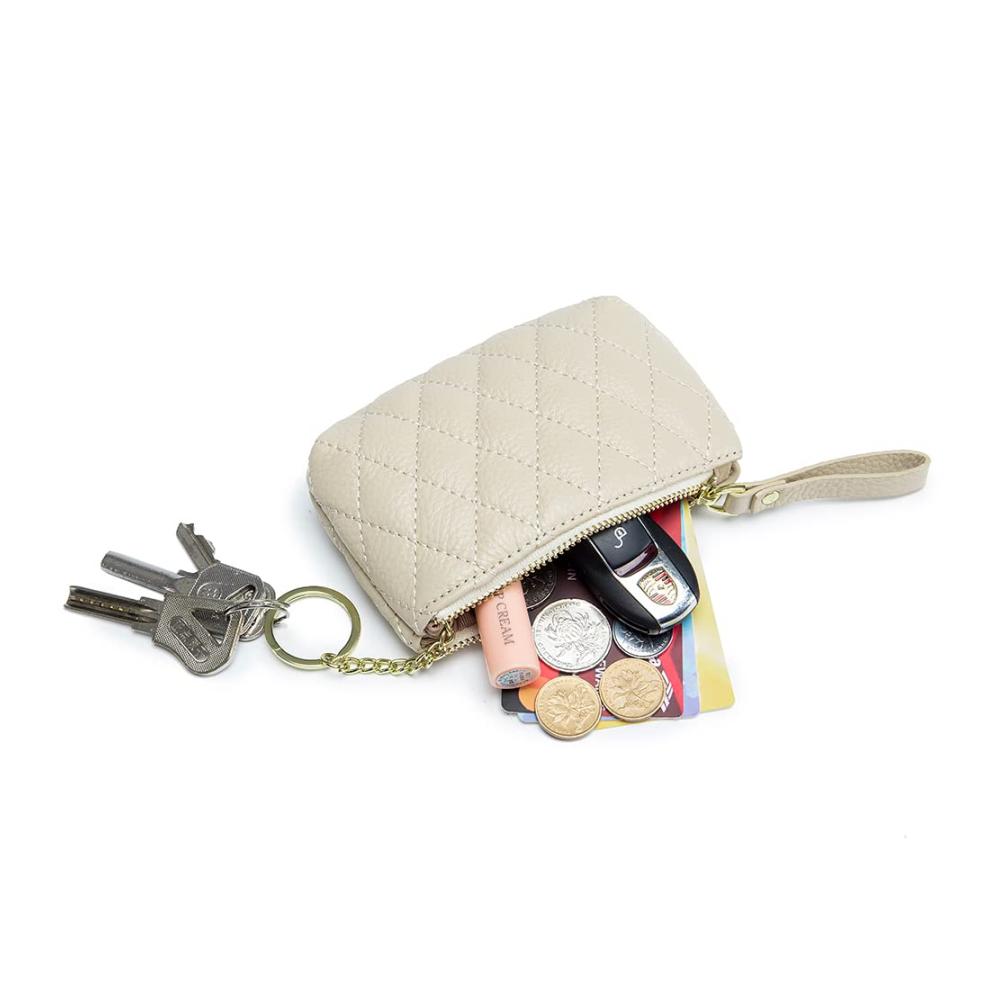 Damen Geldbörse aus weichem Echtleder mit Reißverschluss - Multifunktionale Clutch in Pink für Karten Münzen und Schlüssel