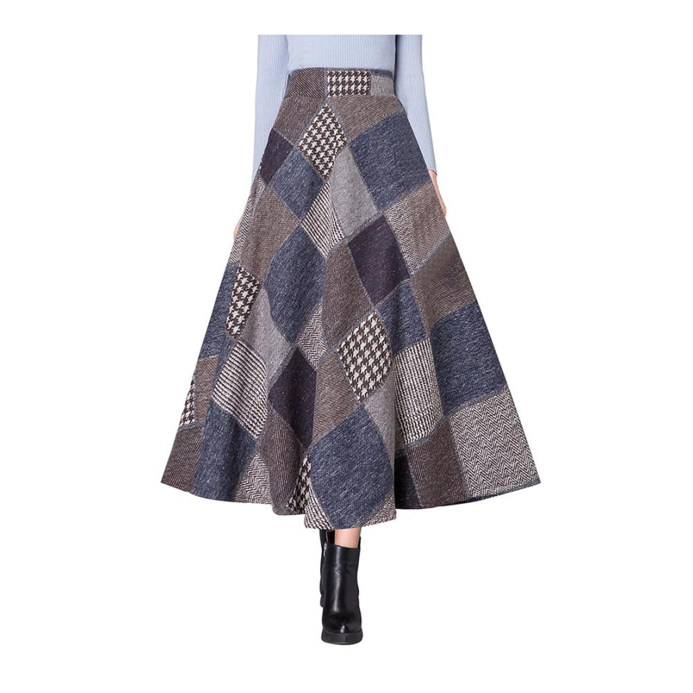 Damen Winter Maxi Rock - Vintage Wolle Hohe Taille A-Linie Glockenrock