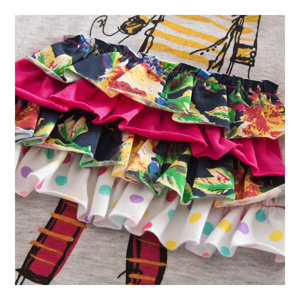 Kinderkleid Baumwolle Langarm Cartoon Blumenkleid Mädchen 2-8 Jahre