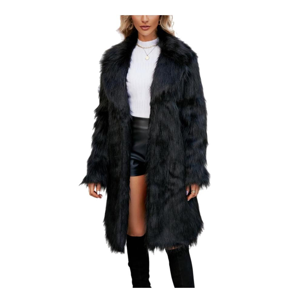Damen Winter Strickjacke XXL in Schwarz mit Kunstpelz Kragen - Warme Fleece Jacke für kalte Tage