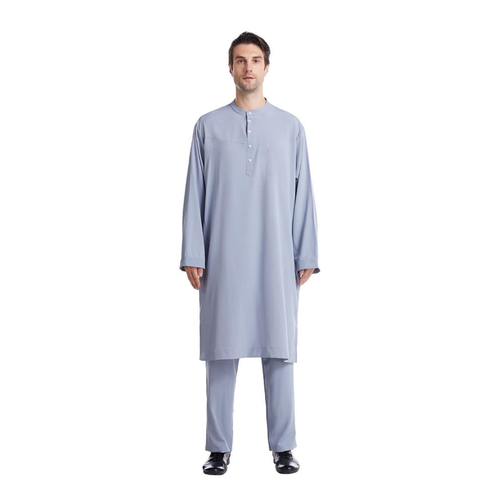 Bademäntel MNSWR Herren Zweiteiliges Set mit Muslimischer Robenhose O-Ausschnitt Sweatjacke Retro Gebetskleidung - Lässig und Stilvoll